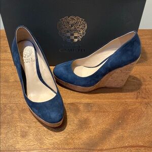 Vince Camuto Women's Navy Suede Cork  Wedge Shoes 5M